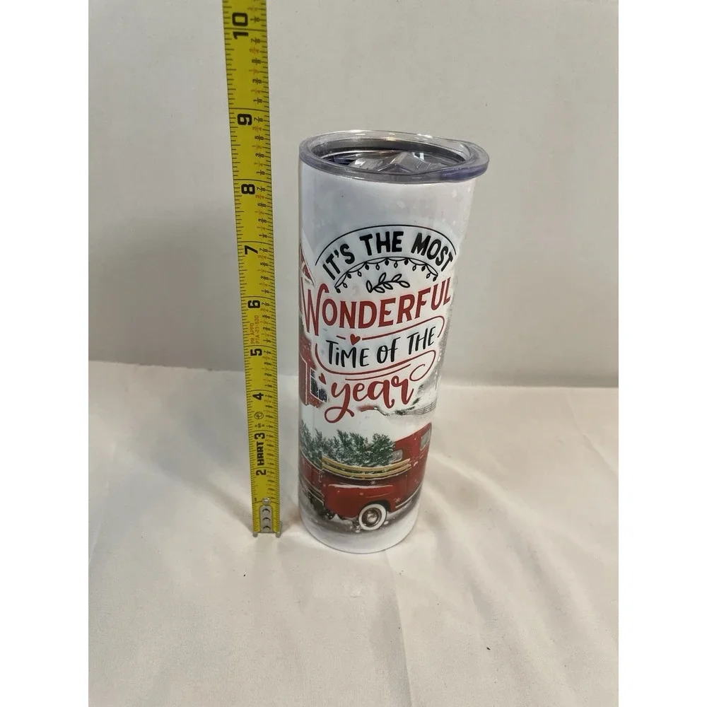Christmas Red Truck Skinny Tumbler Most‎ Wonderful Time of the Year Holiday 20oz